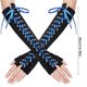 thumbnail image 2 of Steampunk Lace Up Elbow Length Gloves Punk Satin Gloves Half Finger Party Gloves Fingerless Arm Warmer for Prom, 2 of 4