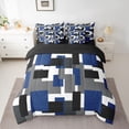 thumbnail image 3 of Castle Fairy Minimalism Geometric Block 7-Piece Twin Bedding,Retro Square Motif Bedding Comforter Set,Navy Black Gray,Reversible, 3 of 7
