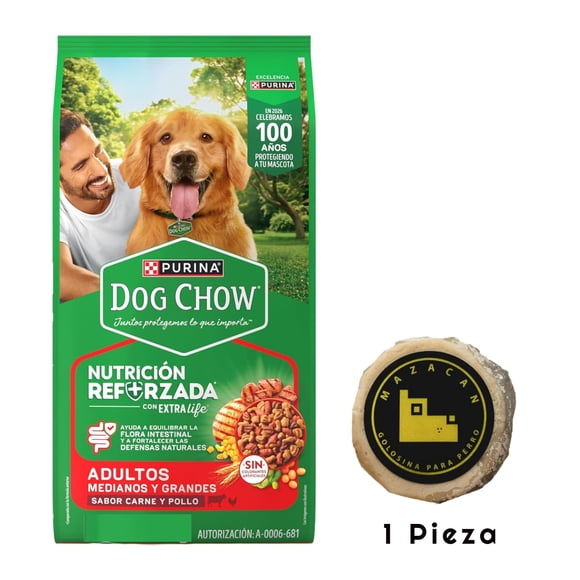 Dog Chow Adulto Raza Mediana y Grande 25 kg + Mazacan Para Perro 1 pza