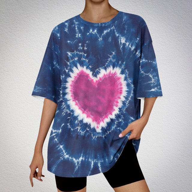 Lydiaunistar Hauts d'Été pour Femmes T-Shirt Décontracté à Imprimé Dégradé, Col Rond Épaule Tombante Manches Courtes, Mélange de Polyester Extensible pour Usage Quotidien et Fêtes