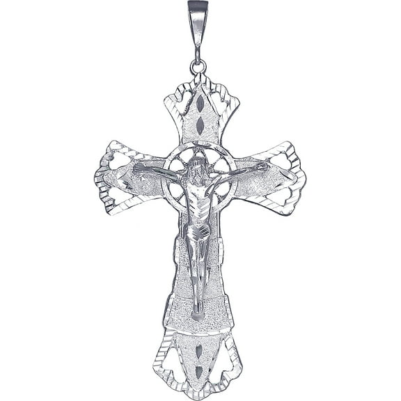 Huge Heavy Sterling Silver Cross with Jesus Pendant Necklace 5 Inches 36 Grams