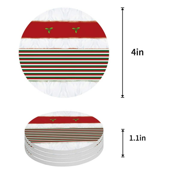 FMSHPON Merry Christmas Santa Claus Set of 6 Round Coaster for Drinks, Absorbent Ceramic Stone Coasters Cup Mat with Cork Base for Home Kitchen Room Coffee Table Bar Decor