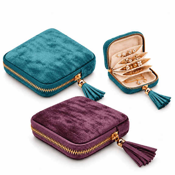 2-Pack Travel Jewelry Case, Small 6-Compartment Velvet Jewelry Organizer Pouch