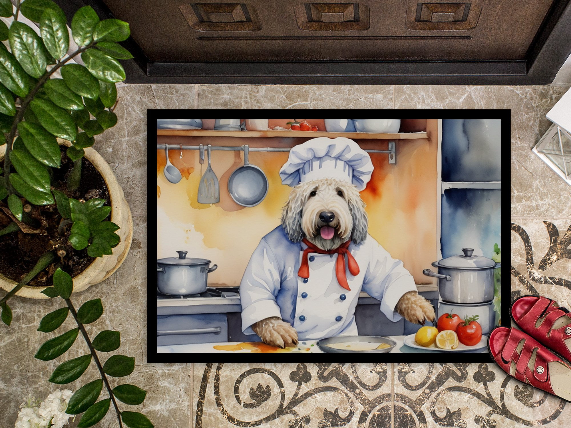 Caroline's Treasures DAC6274JMAT Komondor The Chef Doormat Front Door Mat Indoor Outdoor Rugs for Entryway, Non Slip Washable Low Pile, 24H X 36W