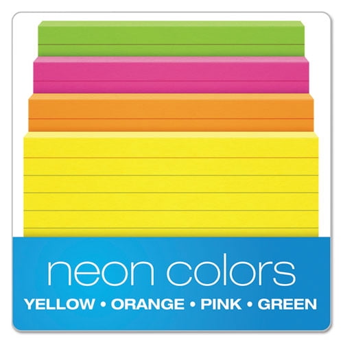 "Ruled Index Cards, 3 X 5, Glow Green/yellow, Orange/pink, 100/pack | Bundle of 2 Packs"