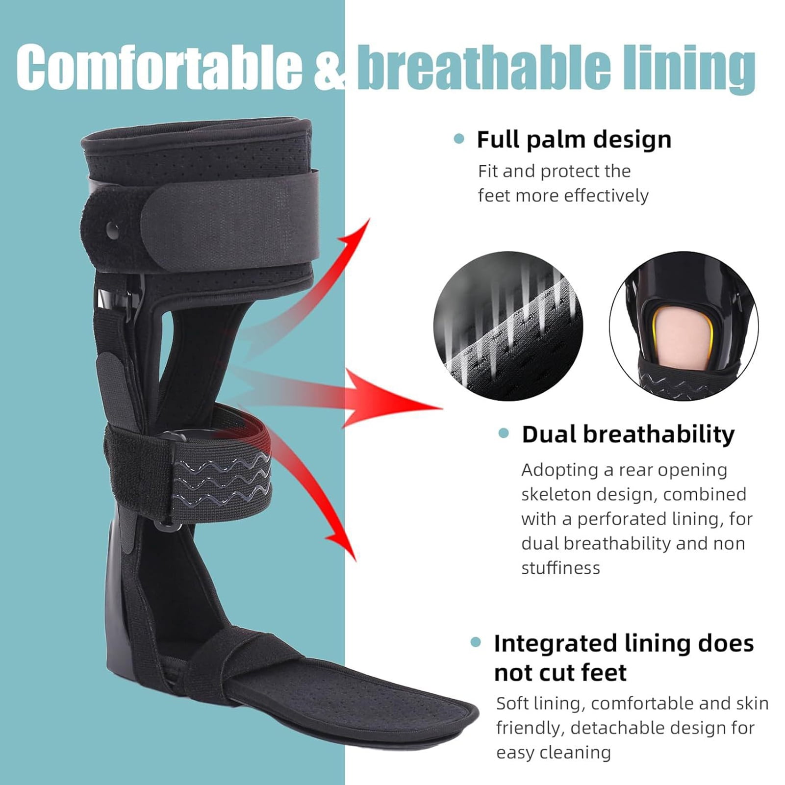 Pebbuoy Drop Foot Stabilizer Ankle Brace with Adjustable Strap Soft Lining Wear Resistant Pain Relief Ergonomic Foot Support Brace