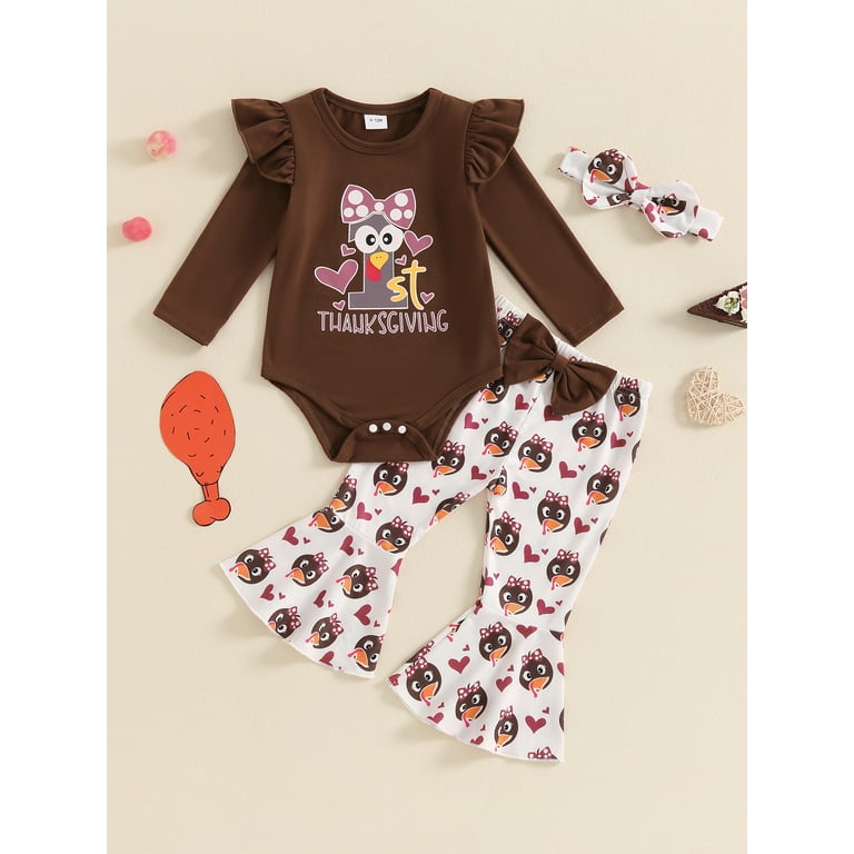 Elippeo Baby Girl Thanksgiving Outfit, Turkey Print Long Sleeve