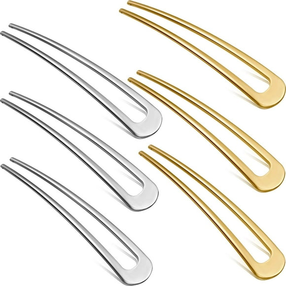 Tatum88 6 Pieces Metal U-Shaped Hairpin Single Hair Stick Fork Sticks French Hairpin Hair Bun Pins 2 Pins for Hair Accessories (Gold, Silver)