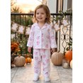 thumbnail image 5 of Cjfdfy Toddler Baby Girls Halloween Pajama Set Pumpkin Bow Print Button Down Long Sleeve Tops And Pants Infant Cute My First Halloween Holiday Sleepwear 1-6Y, 5 of 9