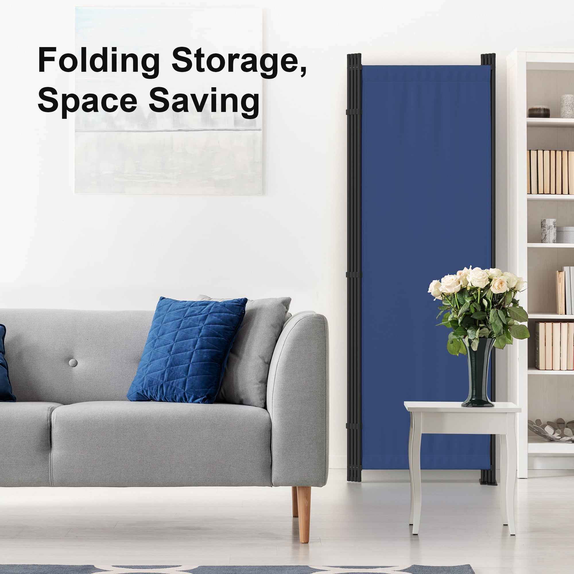 Room Divider 4 Panel Folding Privacy Screens 88" Portable Room Partition for Room Separator Freestanding Wall Divider for Office Bedroom Classroom Hospital, Blue