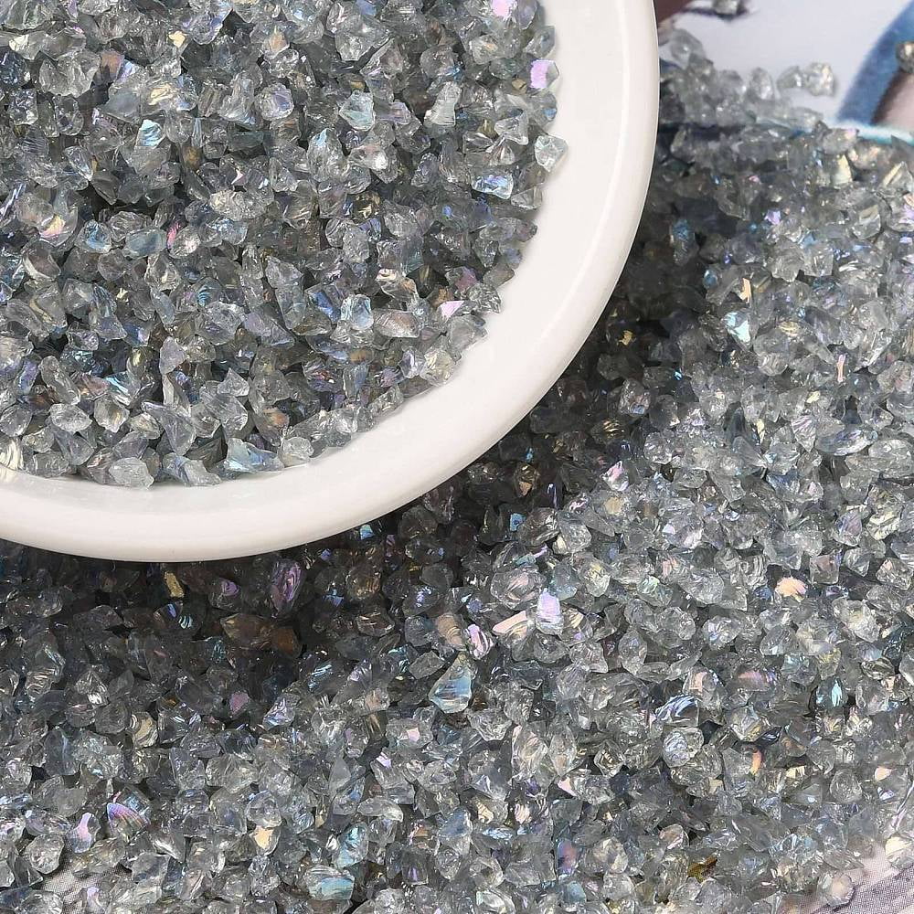 Transparent Electroplate Crushed Glass Craft AB color Plated Irregular Glass Chips for Nail Arts DIY Vase Filler Light Grey 1.5~2x1.5~2mm