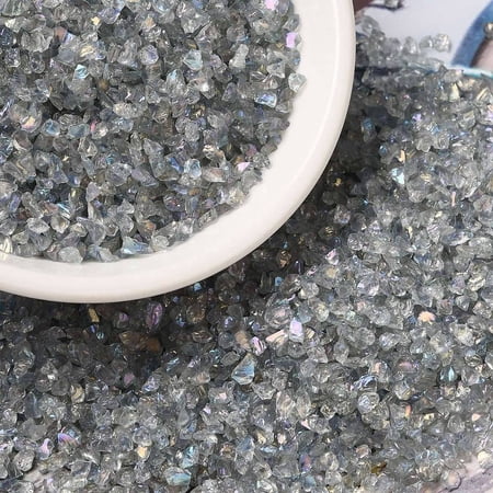 Transparent Electroplate Crushed Glass Craft AB Color Plated Irregular Glass Chips for Nail Arts DIY Vase Filler Light Grey 1.5~2x1.5~2mm for diy