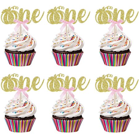 24Pcs Glitter Pumpkin One Cupcake Toppers Pink- Girl Fall Pumpkin Baby ...