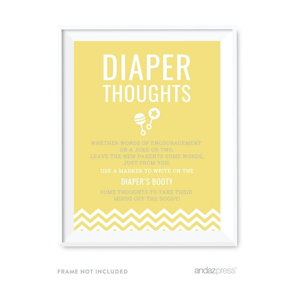 Diaper Thoughts Yellow Chevron Baby Shower Fun Activities, Party Sign