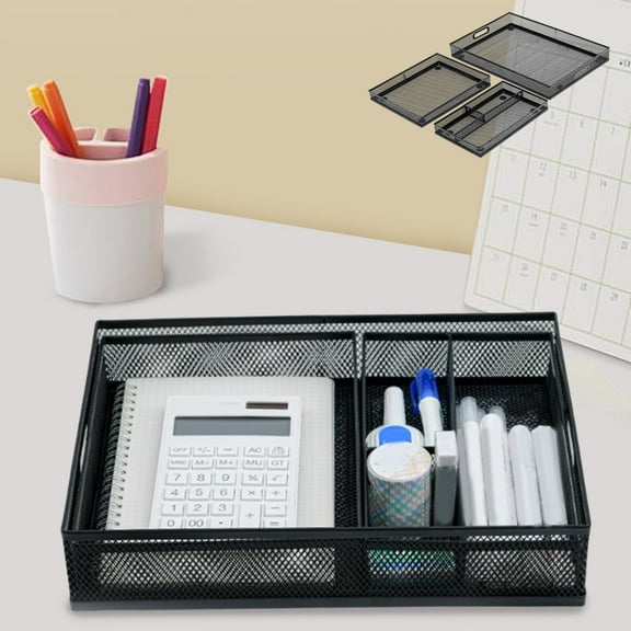 Yatlte 3-Pack Metal Mesh Desk Drawer Organizer Set 12.2x8.9in - Black Office/Kitchen/Vanity Trays for Papers, Makeup & Stationery