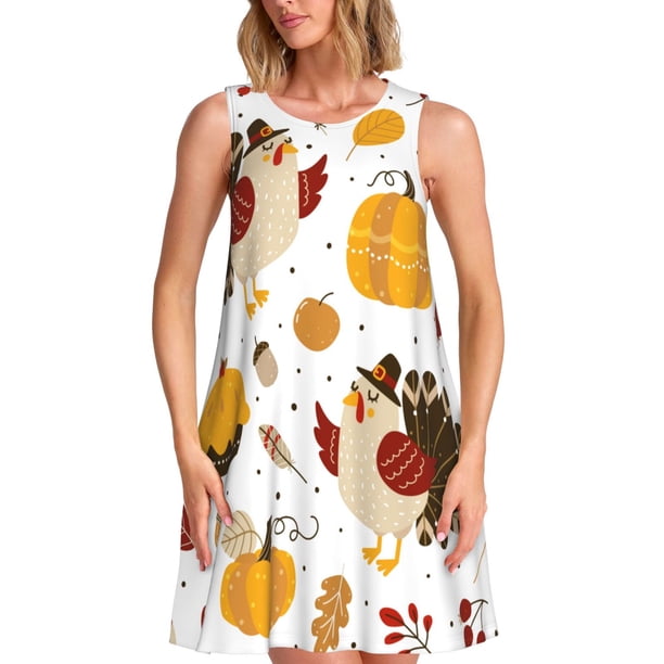 Disketp Happy Thanksgiving para Vestido sin Mangas para Mujeres, Vestidos de Verano para Mujeres, Casual y Holgado para la Playa