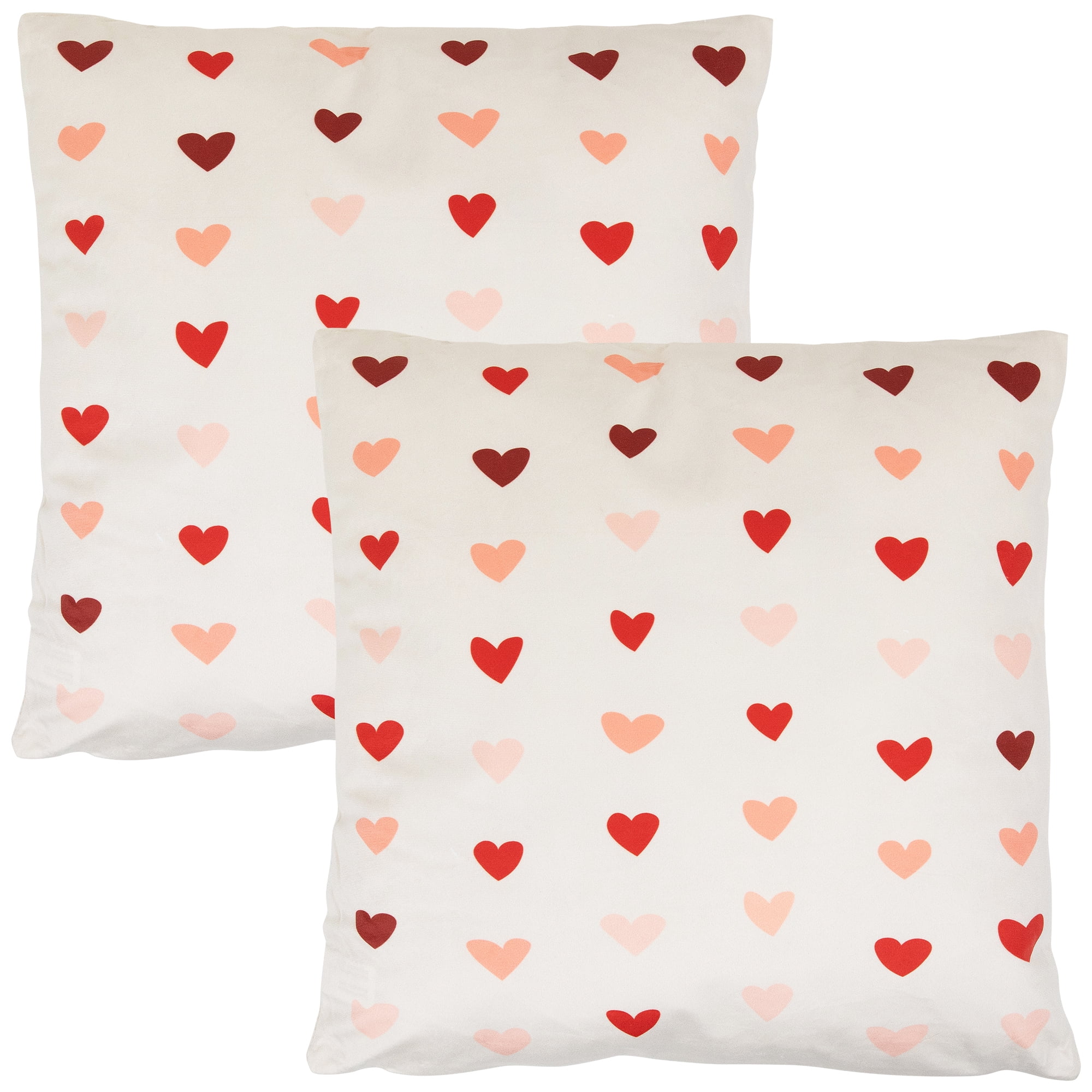Valentine's Day Hearts Cotton Throw Pillows - 18" x 18" - Cream and Red - Set of 2