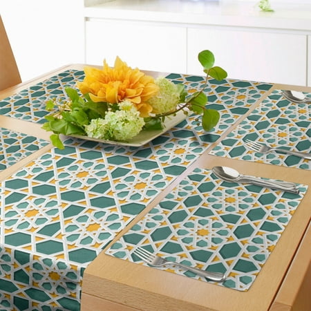 

Teal Table Runner & Placemats Moroccan Interlacing Star Pattern Ornamental Mosaic Design Traditional Set for Dining Table Decor Placemat 4 pcs + Runner 14 x72 Teal Marigold by Ambesonne