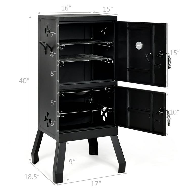Costway Vertical Charcoal Smoker BBQ Barbecue Grill w/ Temperature Gauge Outdoor Black Costway Vertical Charcoal Smoker BBQ Barbecue Grill w/ Temperature Gauge Outdoor Black