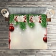 thumbnail image 2 of Ambesonne Christmas Quilted Coverlet 3 Pcs, Red Balls Ribbons, King Size, Green and Red, 2 of 2