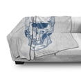 thumbnail image 3 of Skull Soft Flannel Fleece Throw Blanket, Hand Drawn Human Skull with Science Elements Background Theme Illustration, Cozy Plush for Indoor and Outdoor Use, 50" x 60", Blue White, by Ambesonne, 3 of 6