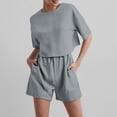 thumbnail image 2 of Xmyrz Outfit For Women Shorts Set Sports Solid Crop Top Short Sleeve Slit Hollow Out Relaxed Fit Suitable Clothes Sets, 2 of 4