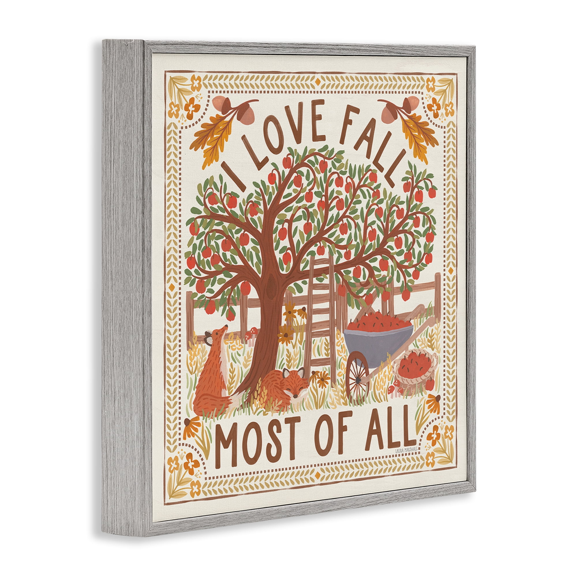 Stupell Industries Love Fall Scenery Landscape Painting Gray Framed Art Print Wall Art, 17 x 17