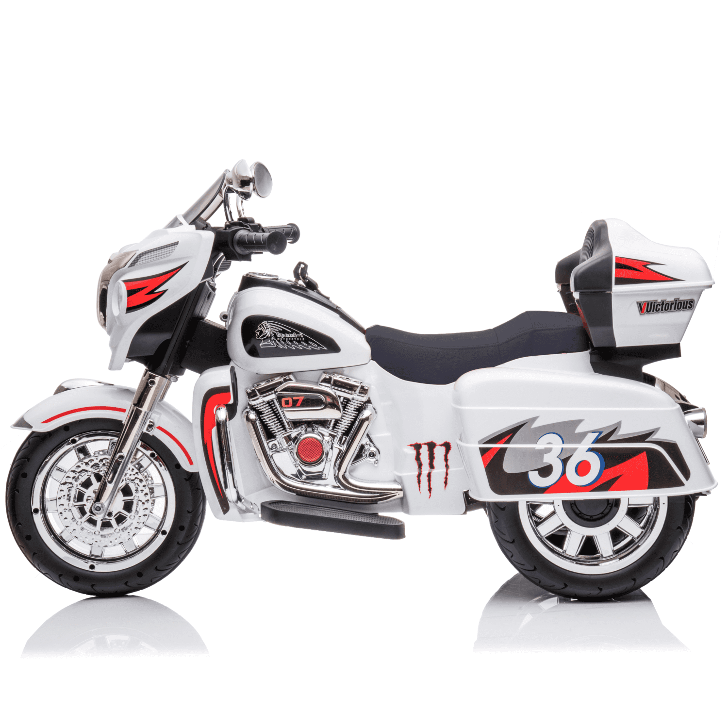12V Motorcycle for Kids Aged 3+, 3 Wheel Kids Ride On Motorcycle, Electric Motorbike with Key Start, Storage Box, 5Mph, White