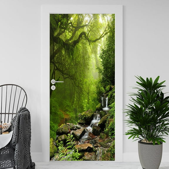 3D Door Stickers for Interior Doors Subtropical Rainforest of Nepal On The Annapurnas Route Vinyl Waterproof Self Adhesive Door Mural Decals for Bedroom Office Bathroom