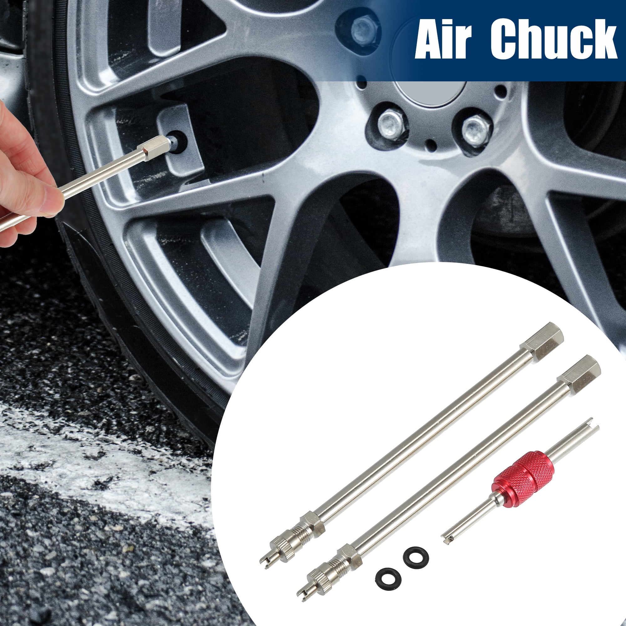 Unique Bargains 5.90" Dually Valve Stem Extenders for Car Motorcycle Silver Tone 1 Set
