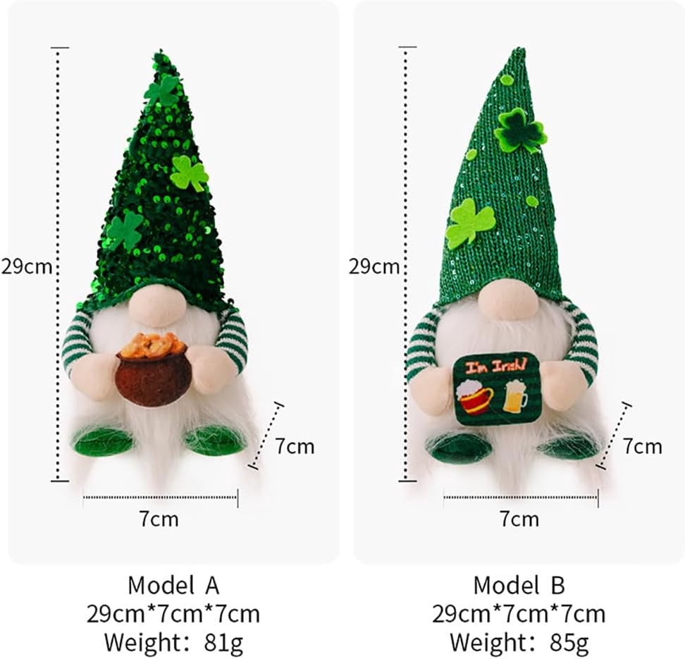 2PC St Patricks Day Gnomes with Lights- Sequins Hat Gnome Plush Decorations Home Table Ornament St. Patrick's Day Gift