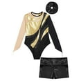 thumbnail image 3 of Alvivi Kids Girls 3Pcs Gymnastic Outfits Ballet Dance Leotard Long Sleeve Bodysuit with Booty Shorts Gold&Black 8, 3 of 5