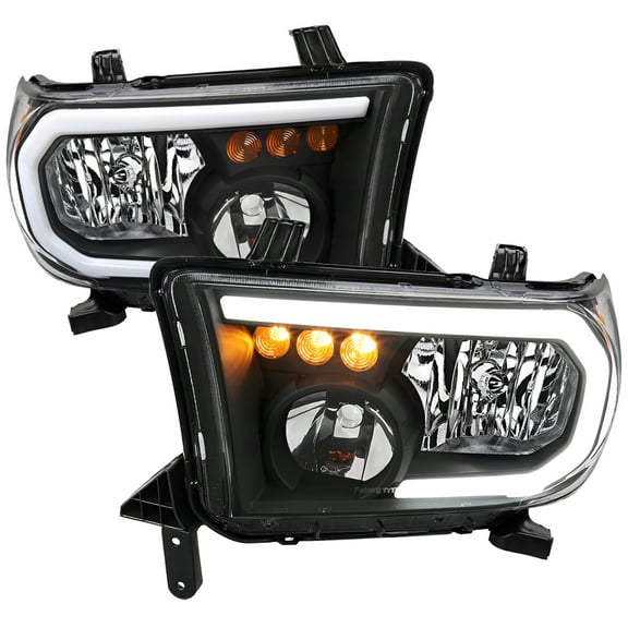 LED Tube Factory Style Headlights with LED Turn Signal (Black Housing/Clear Lens) Made for and Compatible with 2007-2013 Toyota Tundra/2008-2017 Sequoia