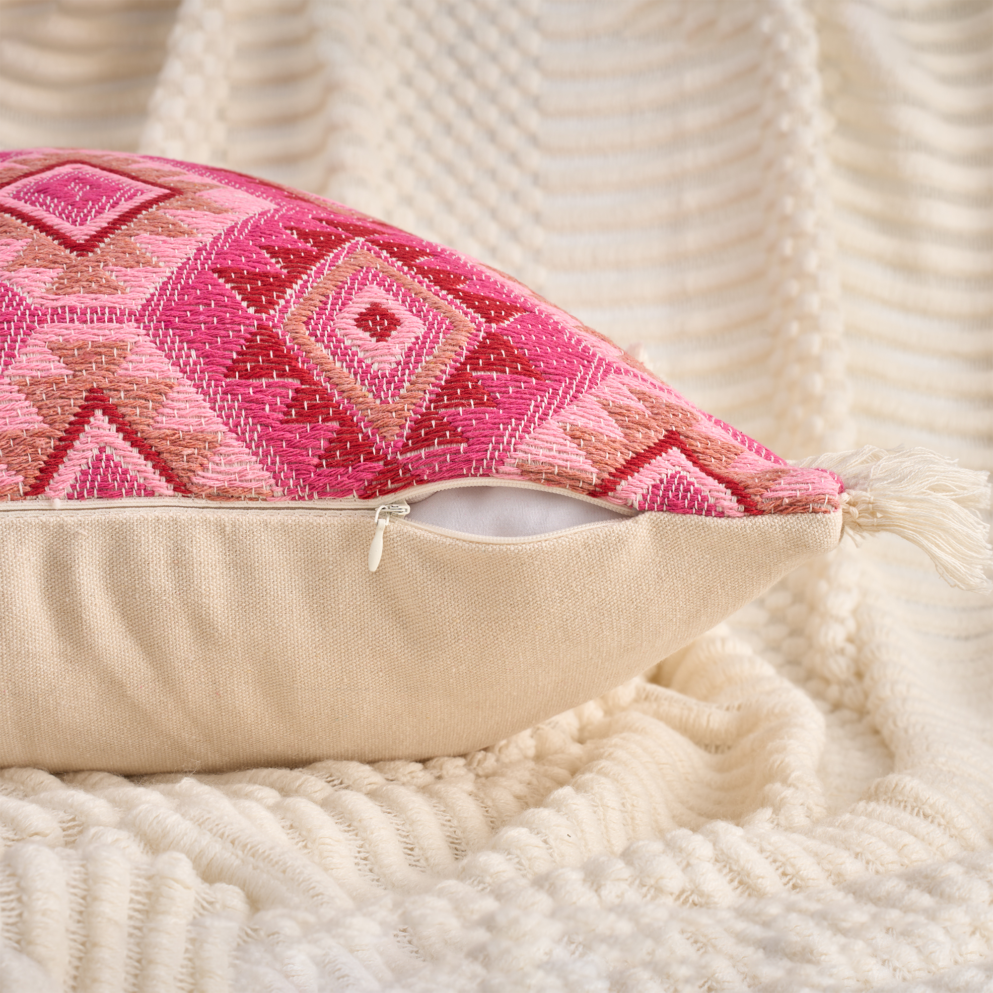 Unique Bargains Boho Throw Pillow Covers Geometric Pattern Cushion Cases 18" x 18" Pink