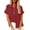 Burgundy, variant on Womens Cotton Linen Short Sleeve Button Down Henley Shirts Solid Color V-Neck Loose T-Shirt White