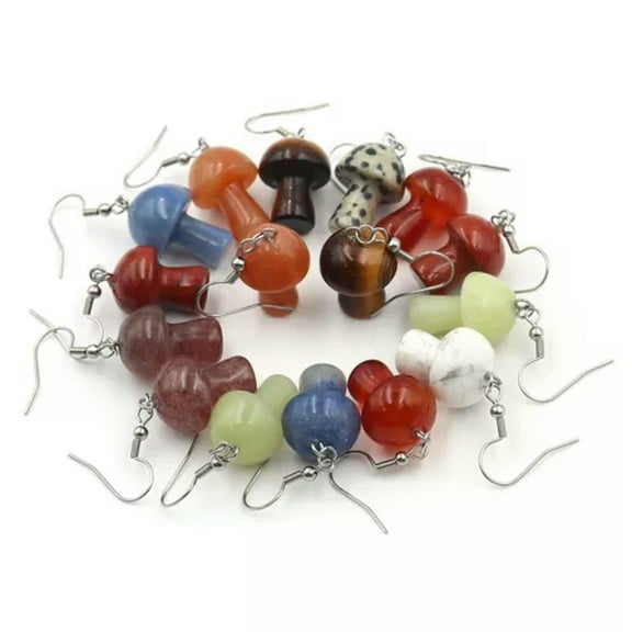 K-KED Charms Natural Stone Mushroom Earring Pendants Healing Reiki Beads for women-20 pairs