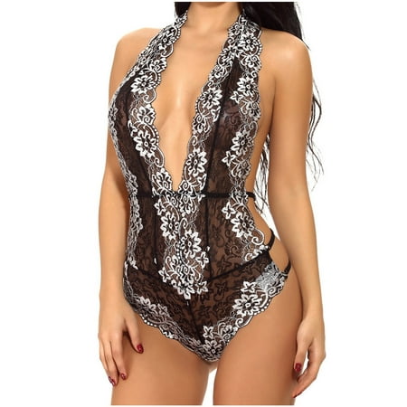 

Follure women Sleepshirt Women s Fashion Lace Hollow Perspective Pajamas Suspender Nightdress Black XXL