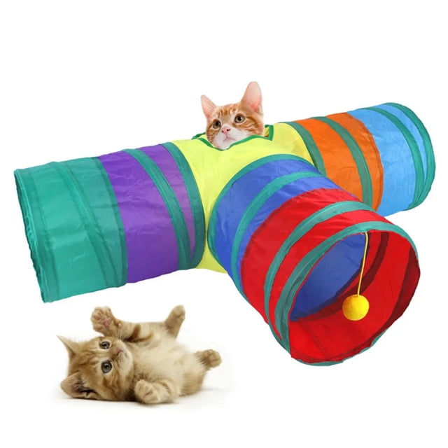 Túnel de conejillo de indias, túneles y tubos plegables de 3 vías para mascotas pequeñas con bola interactiva para bebé, conejo, hurón, hámster, esconderse y descansar