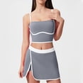 thumbnail image 4 of MELDVDIB 2 Piece Set for Womens Color Block Crop Camisole High Waist Side Split Skirt with Built in Shorts Summer Trendy Sweatsuit, 4 of 8