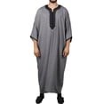 thumbnail image 2 of Ceisia Men's Long Sleeve V-Neck Islamic Thobe Arabic Robe Traditional Muslim Top Soft Flowing Breathable Comfort Casual Everyday Fit Gifts for Father Gray 2X, 2 of 7