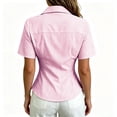 thumbnail image 4 of Striped Shirt Women Button Down Short Sleeve Plaid Summer Casual Loose Fit Business Gingham Tops Slim Fit Collared Dress Shirt Comfy Top Y2k Cute V Neck Cinch Waist Tshirt Retro Going Out Top Pink, 4 of 6