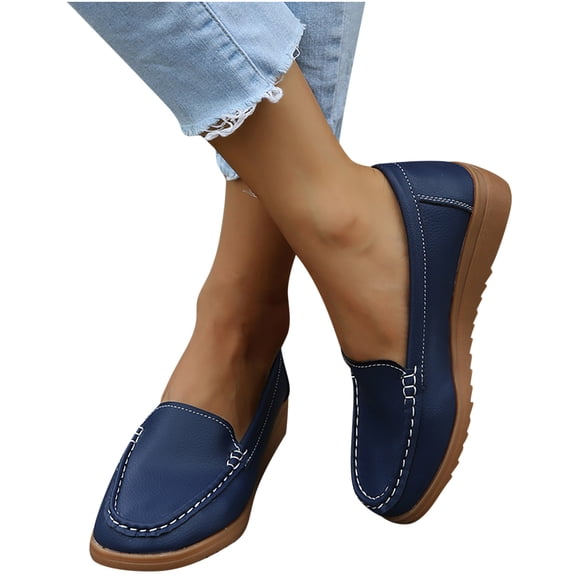 Vibrex Loafers for Women Solid Color Casual Vacation Flat Beach Sandals Wedge Shoes Comfortable Flats Shoes Women's Fashion Loafers Slip-On Shoes Soft Work Office Business Casual Dress Shoes