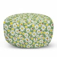 thumbnail image 1 of Ladybug Pouf Cover with Zipper, Daisy Flora Foliage Gardening Yard Cottage Nature Organic Bloom Design, Soft Decorative Fabric Unstuffed Case, 30" W X 17.3" L, Fern Green Yellow White, by Ambesonne, 1 of 5