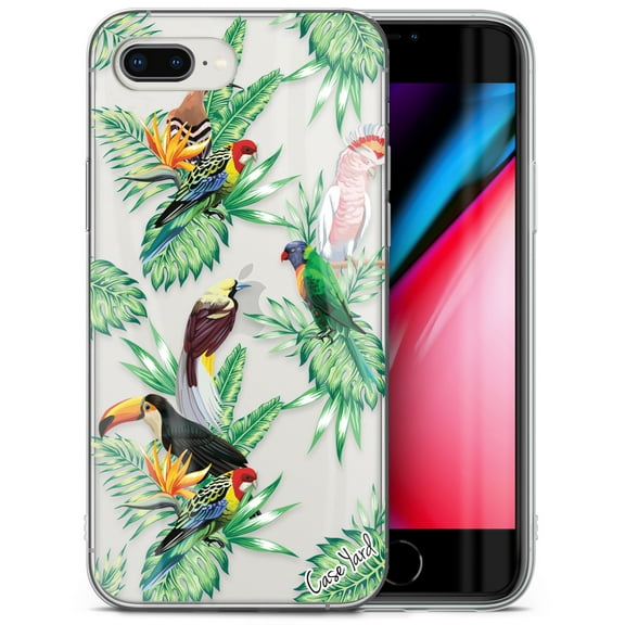 Case Yard iPhone-8-Plus Case Clear Soft & Flexible TPU Ultra Low Profile Slim Fit Thin Shockproof Transparent Bumper Protective Cover Drop Protective Cell Phone Cases (Tropical Birds)