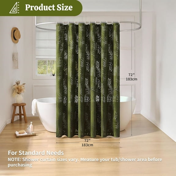 Olive Green Shower Curtain Lace Tropical Plant Textured Shower Curtain Sheer Farmhouse Fabric Shower Curtains for Bathroom 72 x 72