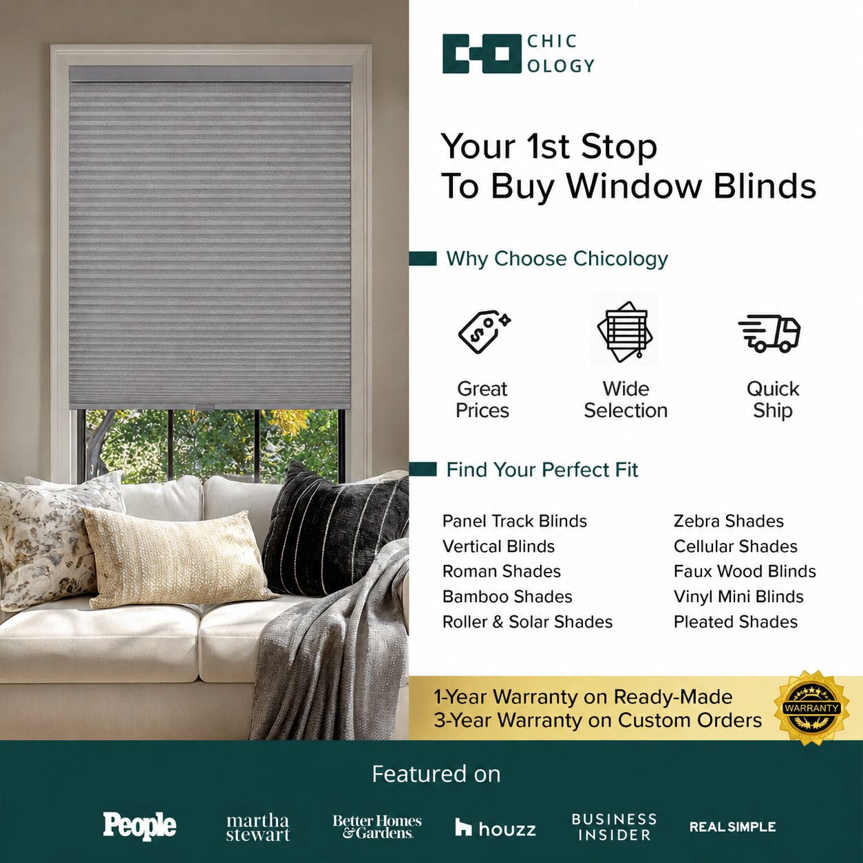 Chicology 70.75"W X 72"H Cordless Double Cell Cellular Shades Light Filtering Gray