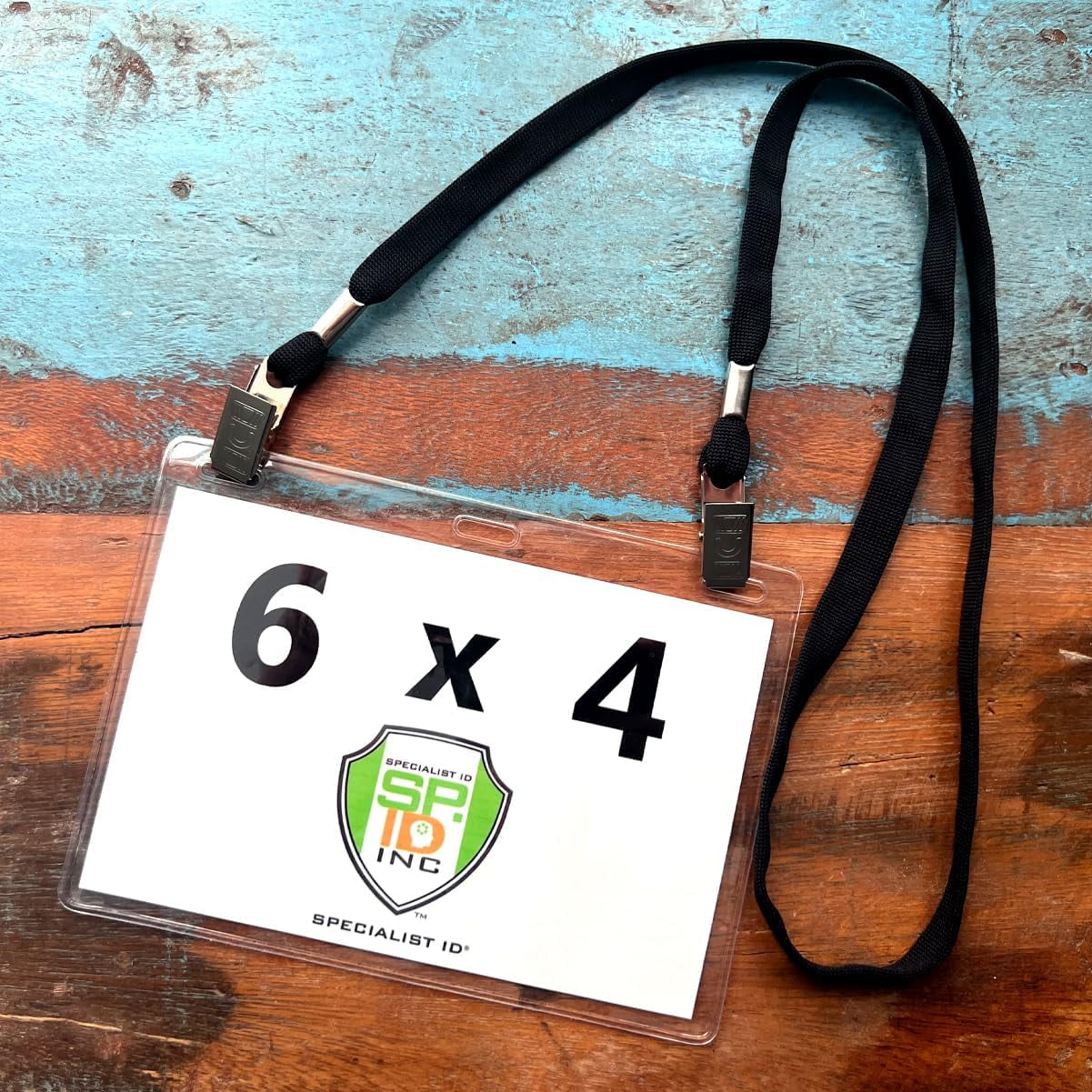 10 Pack - 6x4 Badge Holder Horizontal Name Tag Holder & Lanyard with 2 Clips - Extra Large Clear Vinyl Plastic Horizontal 4x6 Badge Holder Sleeve & Premium Lanyards by Specialist ID (Black)