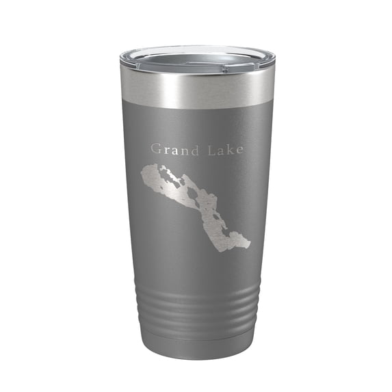 Grand Lake Map Tumbler Travel Mug Insulated Laser Engraved Coffee Cup Michigan 20 oz Dark Gray