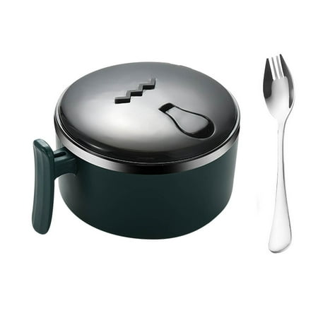 

PRINxy Ramen Soup Bowl With Tight Lid Handle Steam Hole Double Wall Stainless Steel Noodle Cooker Instant & Regular Ramen With Hot Water Green