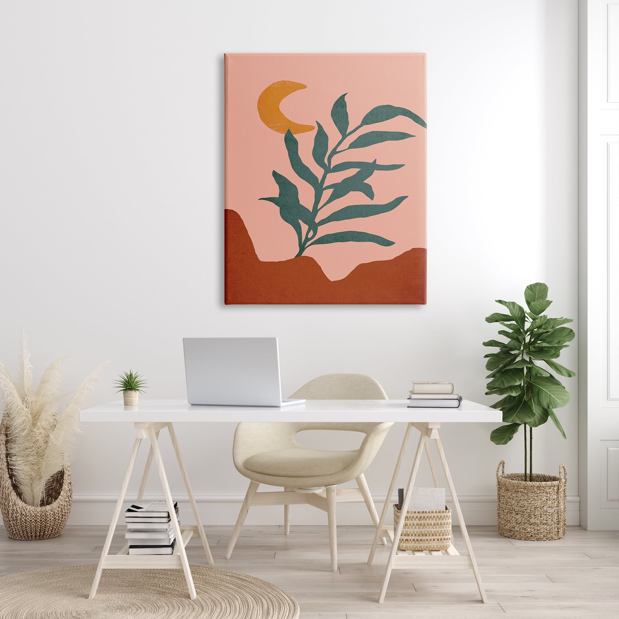 Stupell Industries Blooming Plant Leaf Pleasant Desert Crescent Moon Graphic Art Gallery Wrapped Canvas Print Wall Art, Design by JJ Design House LLC